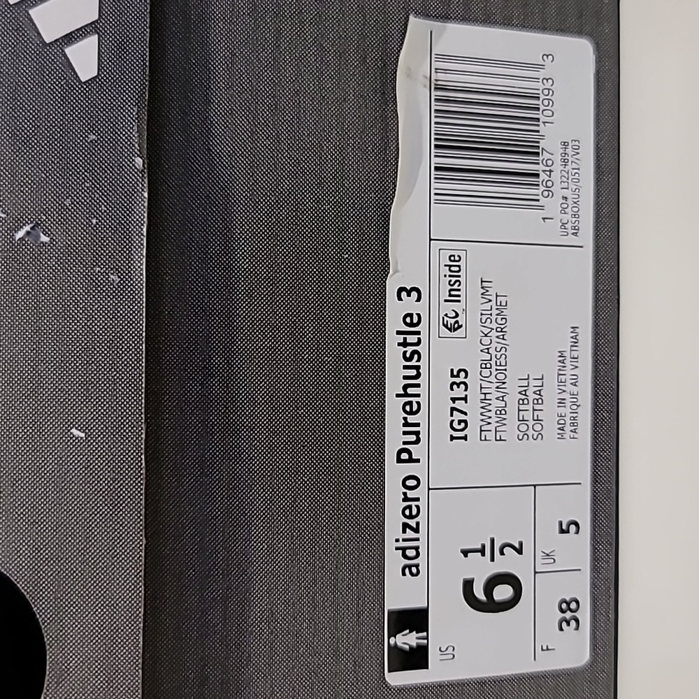 Adidas Adizero Women's PureHustle 3 TPU Cleats Softball White Black Cleats, 6.5 - Picture 6 of 10